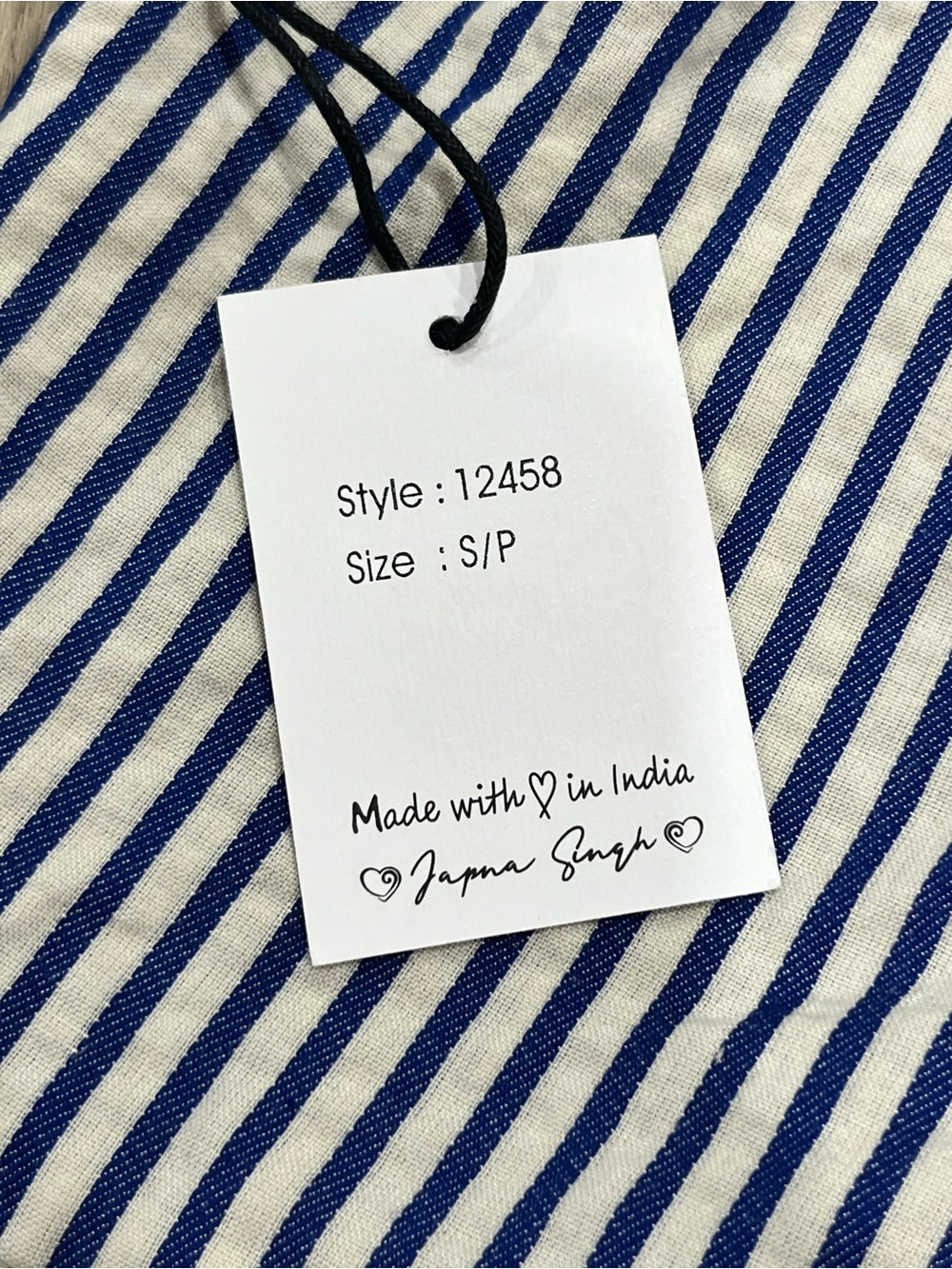 Japna Cotton Blend Cobalt Blue & Cream Striped Tie-Front Peplum Blouse NWT Small - Picture 8 of 8